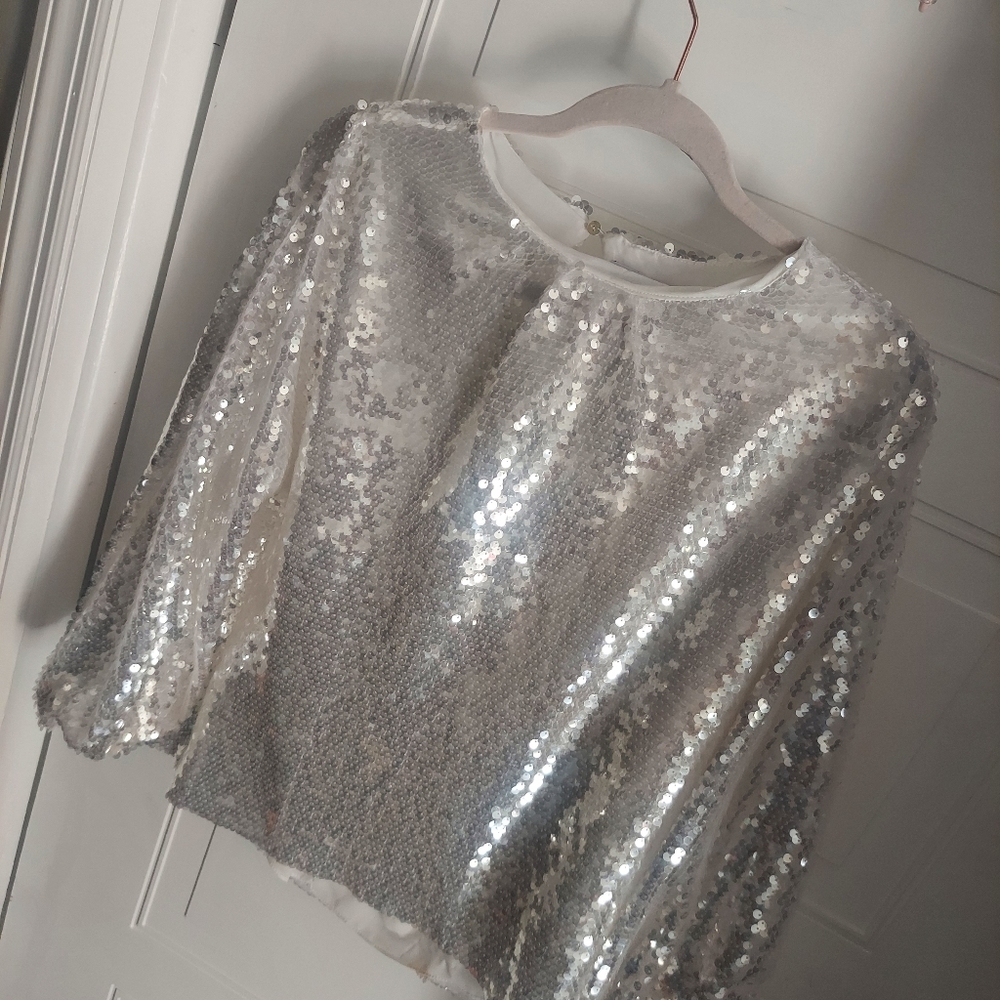 Zara White Sequins Shirt